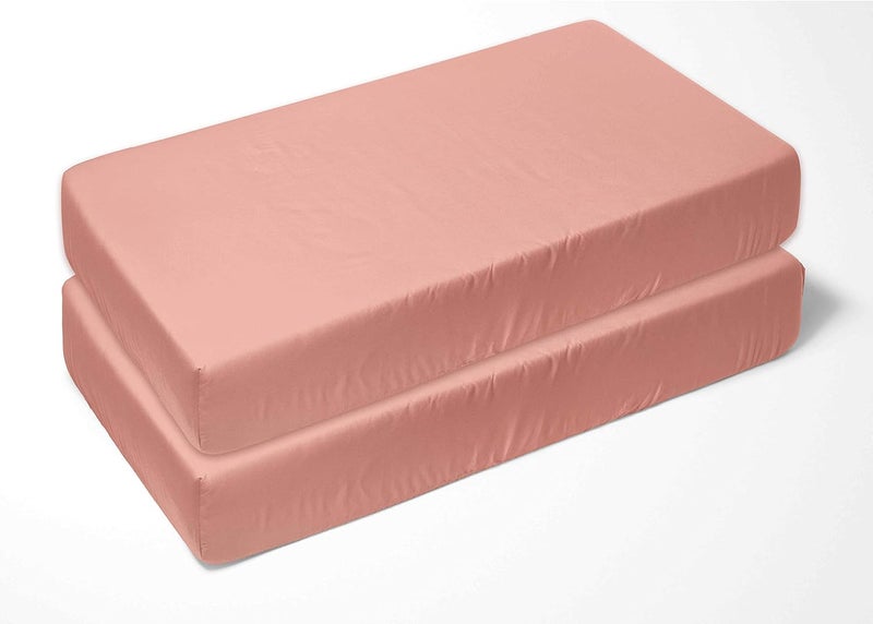 Bacati - 2 Pack Solid Girls 100% Cotton Percale Universal Baby US Standard Crib or Toddler Bed Fitted Sheets (Coral) - Image 3