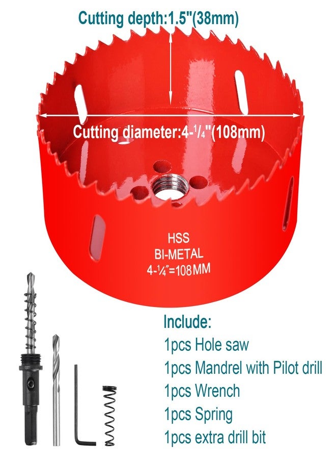 Allwin 4-1/4Inch / 108mm Hole Saw for Wood, Plastic Board, Ceiling,Drywall, and Metal Sheet - HSS Bi-Metal Hole Cutter with Pilot Drill Bit - Image 2