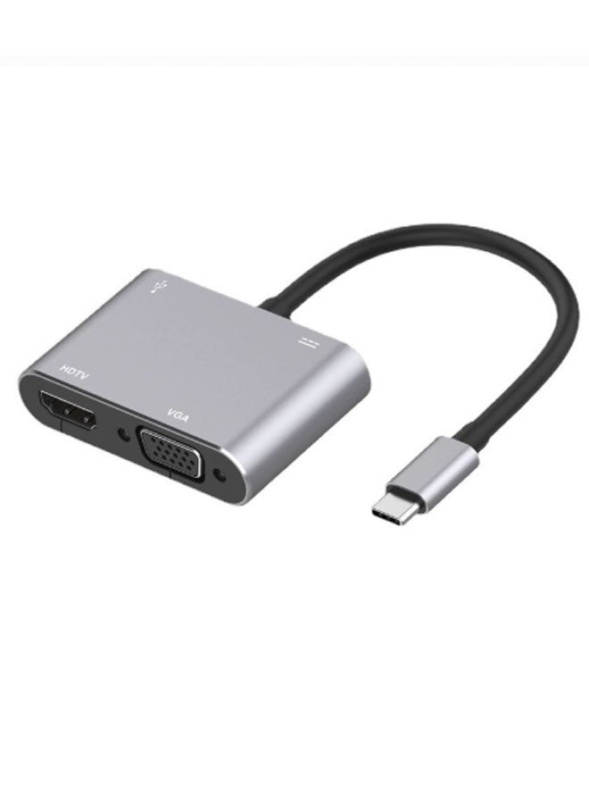 CX Type-C to HDMI/USB/USB-C/VGA 4-in-1 HDMI 4K Hub/Splitter, Type-C to HDMI Docking Station HD (Gray) - Image 1