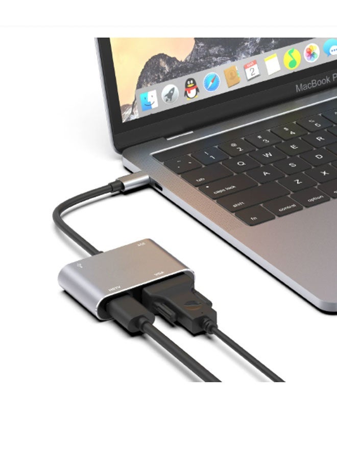 CX Type-C to HDMI/USB/USB-C/VGA 4-in-1 HDMI 4K Hub/Splitter, Type-C to HDMI Docking Station HD (Gray) - Image 4