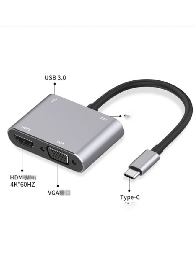 CX Type-C to HDMI/USB/USB-C/VGA 4-in-1 HDMI 4K Hub/Splitter, Type-C to HDMI Docking Station HD (Gray) - Image 2