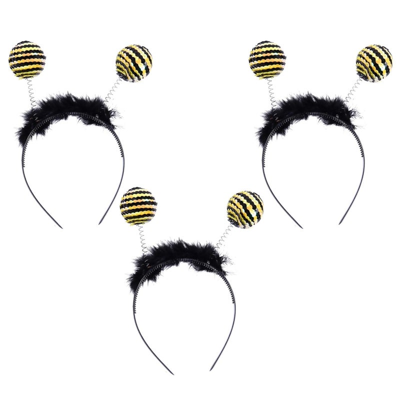 minkissy Bee Headbands for Party 3Pcs Bee Tentacle Headbands Antenna Ball Hair Hoop Sequins Costume Headband for Kids Adult - Image 1