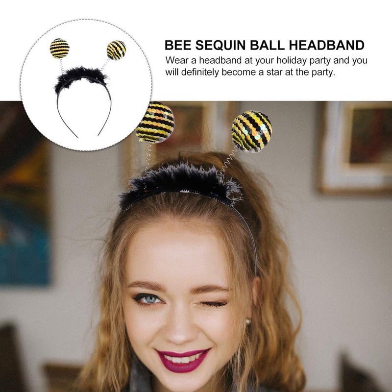 minkissy Bee Headbands for Party 3Pcs Bee Tentacle Headbands Antenna Ball Hair Hoop Sequins Costume Headband for Kids Adult - Image 4