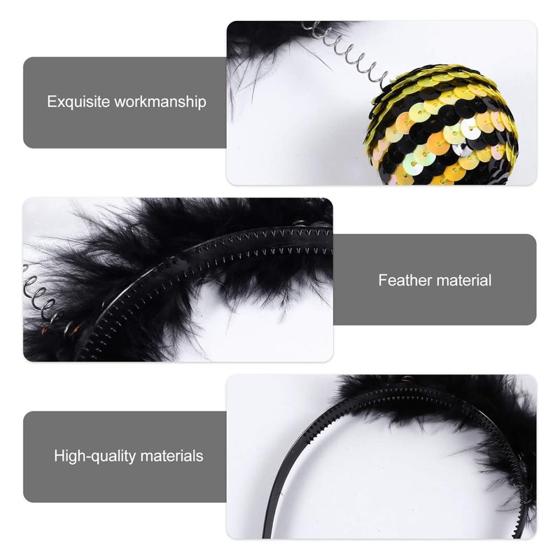 minkissy Bee Headbands for Party 3Pcs Bee Tentacle Headbands Antenna Ball Hair Hoop Sequins Costume Headband for Kids Adult - Image 2