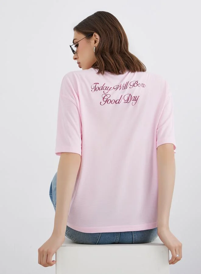 تايك تو Take Two Slogan Print Oversize T-Shirt