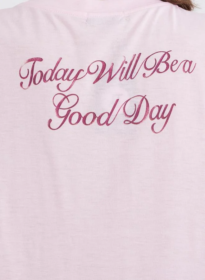 تايك تو Take Two Slogan Print Oversize T-Shirt