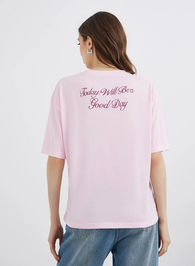 تايك تو Take Two Slogan Print Oversize T-Shirt