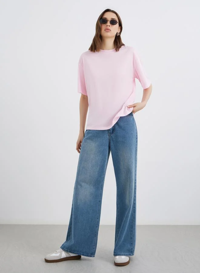 تايك تو Take Two Slogan Print Oversize T-Shirt