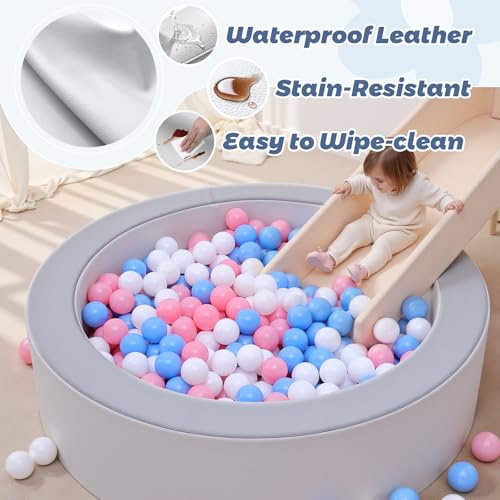Moncoland Leather Foam Ball Pit for Toddlers Waterproof Baby Ball Pit with Soft Memory Foam Large SoftPlay Set Baby Playpen Indoor Outdoor Games Ideal Gifts Toys for Boys and Girls Upgraded Round - Image 5