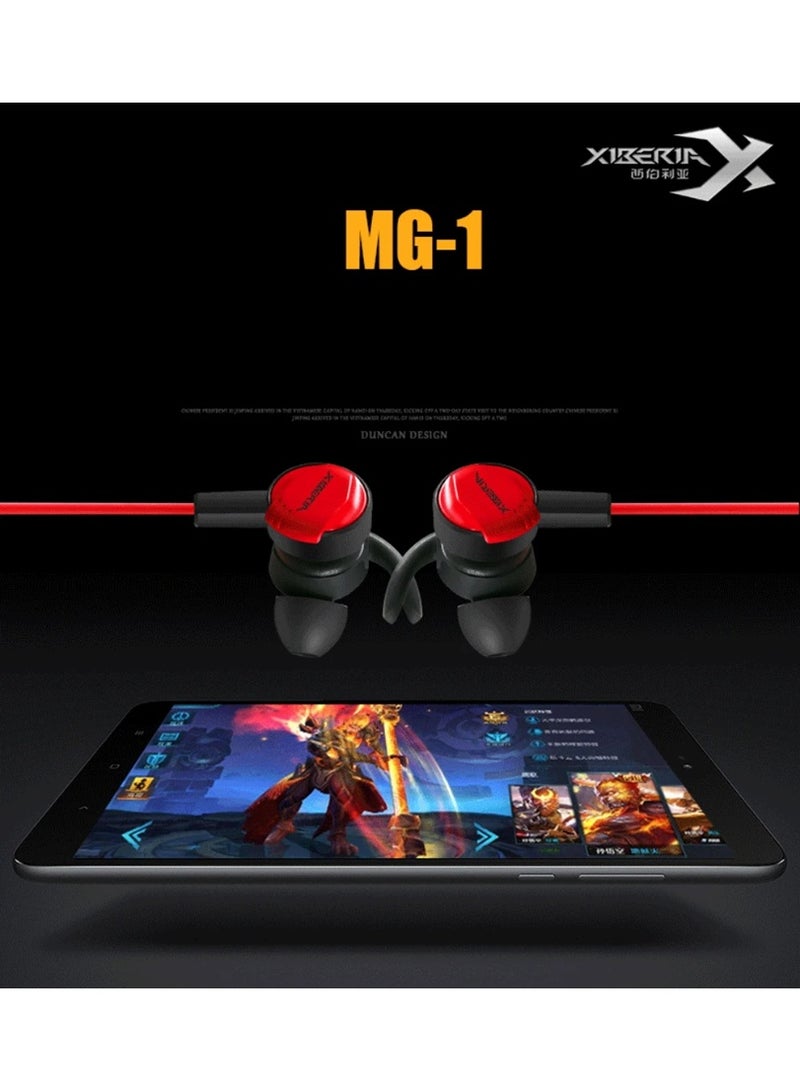 Xiberia MG-1 wired gaming headset features a 3.5mm jack, a long, flexible, detachable, 360° rotating microphone, an external USB-A sound card adapter, and supports 3D surround sound mode, 4D noise cancellation, vibration feedback, 7.1 surround sound, and a 1.2m cable. - Image 4