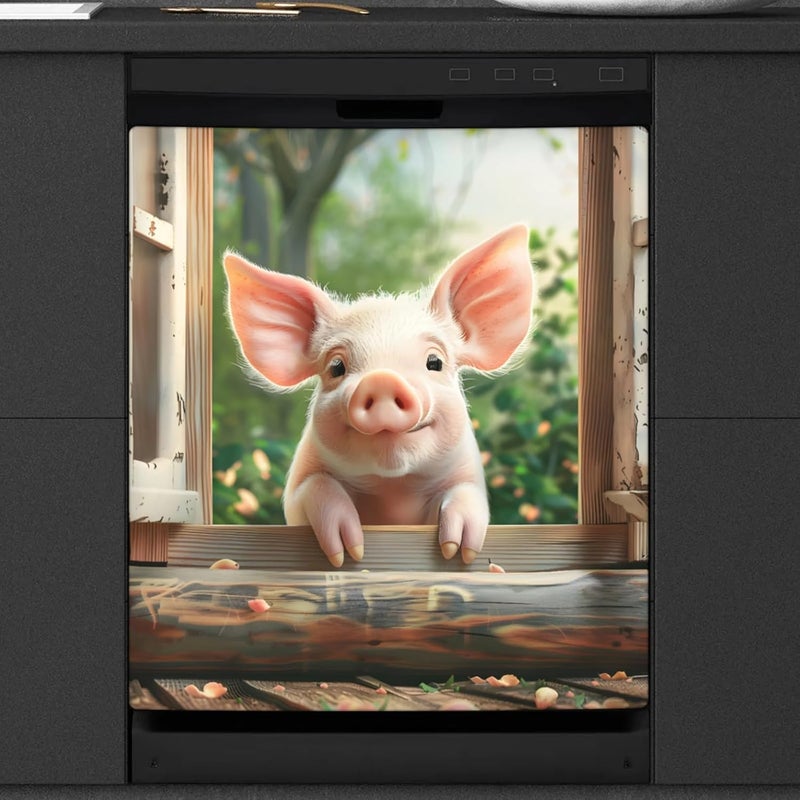 cfpolar Dishwasher Magnet Cover Cute Pig Animal Dishwasher Magnets Decorative Cover Reusable Magnetic Sticker Panel Decal Refrigerator Kitchen Appliance Decor Front Dishwashers Covers 23" x 26" - Image 1