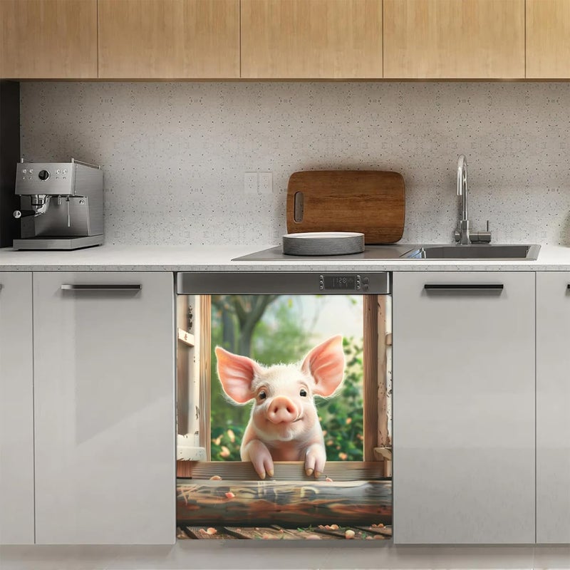 cfpolar Dishwasher Magnet Cover Cute Pig Animal Dishwasher Magnets Decorative Cover Reusable Magnetic Sticker Panel Decal Refrigerator Kitchen Appliance Decor Front Dishwashers Covers 23" x 26" - Image 3