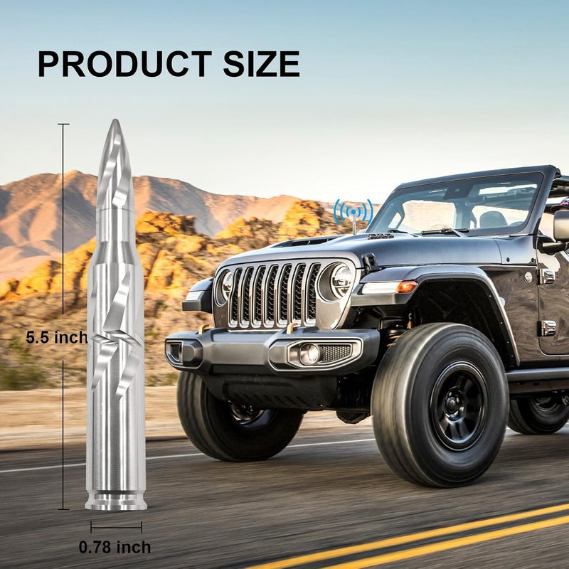 Seprochoo Car Truck Bullet Antenna 50 Cal Bullet Antenna Universal Replacement for GMC Sierra 1500 Chevy Dodge Ram Silverado 1500 2500 3500 Ford F150 F250 F350 Accessories Spiral Pattern (Chrome, 5.5inch) Gulf approved global quality - Image 2