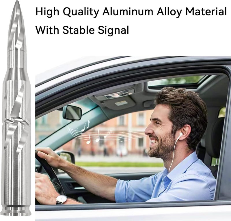 Seprochoo Car Truck Bullet Antenna 50 Cal Bullet Antenna Universal Replacement for GMC Sierra 1500 Chevy Dodge Ram Silverado 1500 2500 3500 Ford F150 F250 F350 Accessories Spiral Pattern (Chrome, 5.5inch) Gulf approved global quality - Image 4