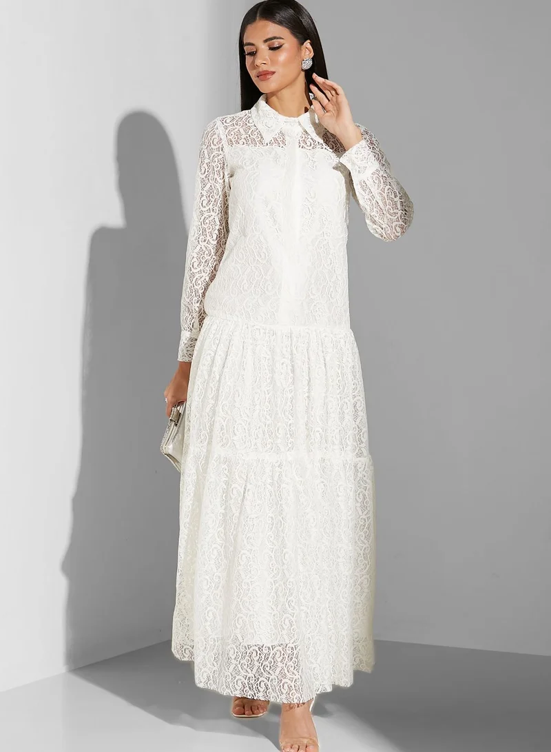 Namshi X Hadia Ghaleb Hadia Ghaleb Lace Tiered Dress