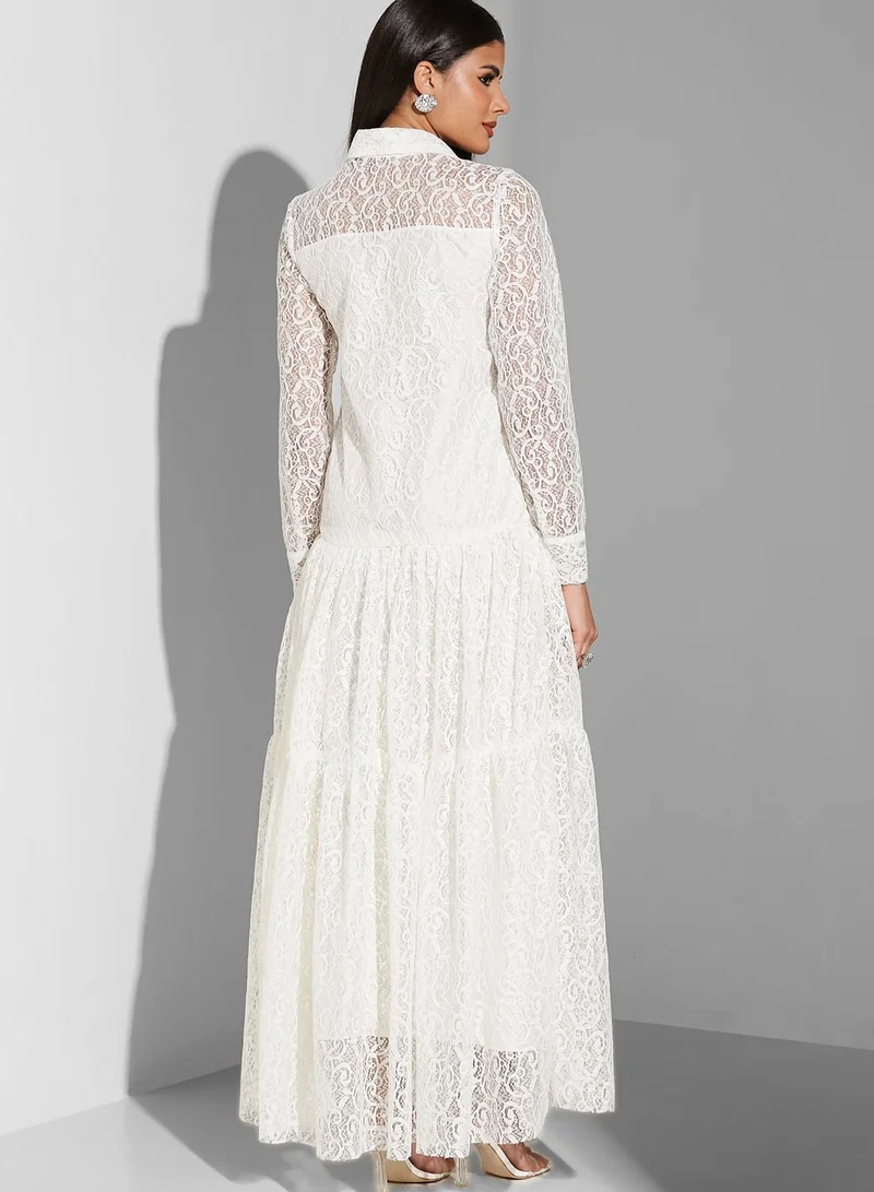 Namshi X Hadia Ghaleb Hadia Ghaleb Lace Tiered Dress