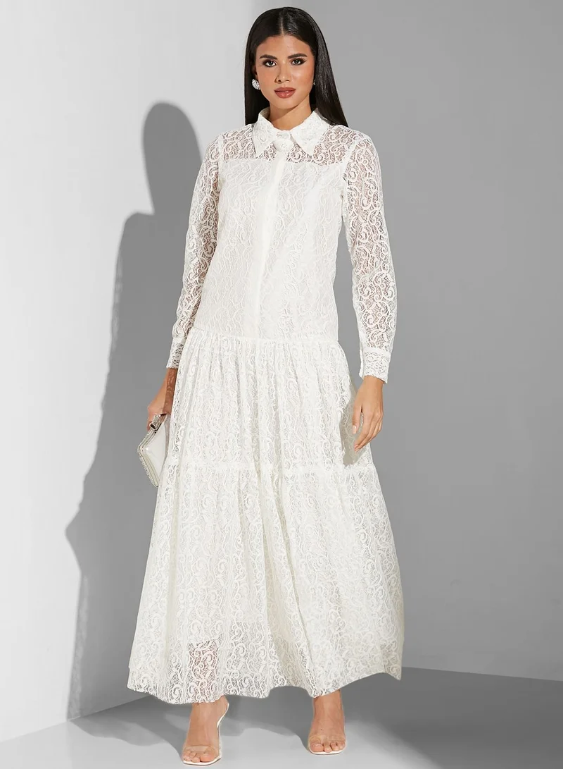Namshi X Hadia Ghaleb Hadia Ghaleb Lace Tiered Dress