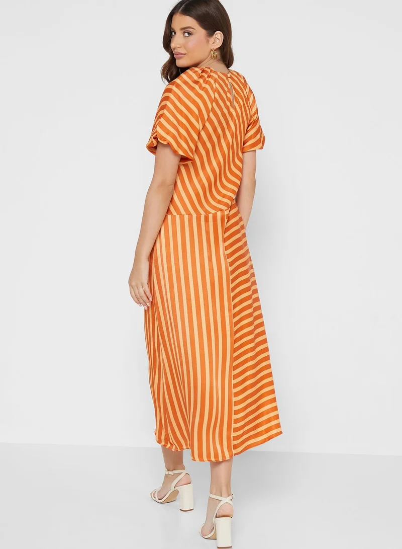 WAREHOUSE Striped Ruffle Detail Dress