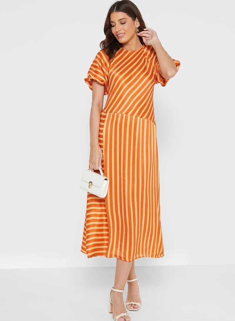 WAREHOUSE Striped Ruffle Detail Dress