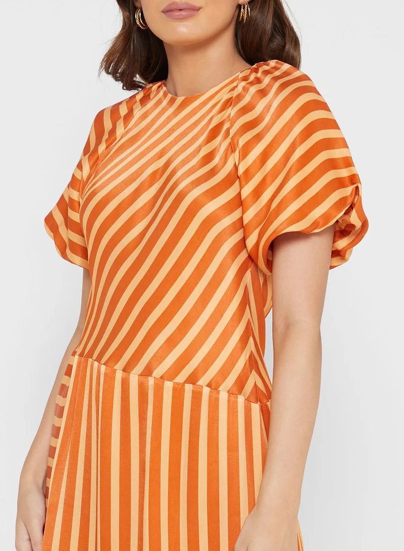 WAREHOUSE Striped Ruffle Detail Dress