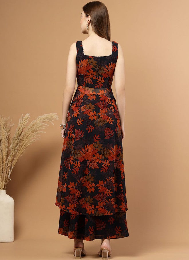 RAASSIO كُرتا A-Line مزخرفة بالأزهار مع بنطلونات بالازو للنساء - Image 5