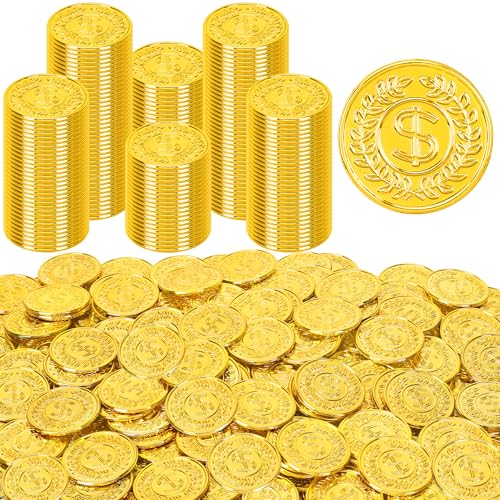 Fullive 120 PCS Gold Coins 14 in Plastic Gold Coins 008 in Thick Fake Coins Pirate Coins Tokens Play Coins for Kids Pirate Treasure Classroom Reward Adventure Theme Party Supplies for Pirate Party - Image 1