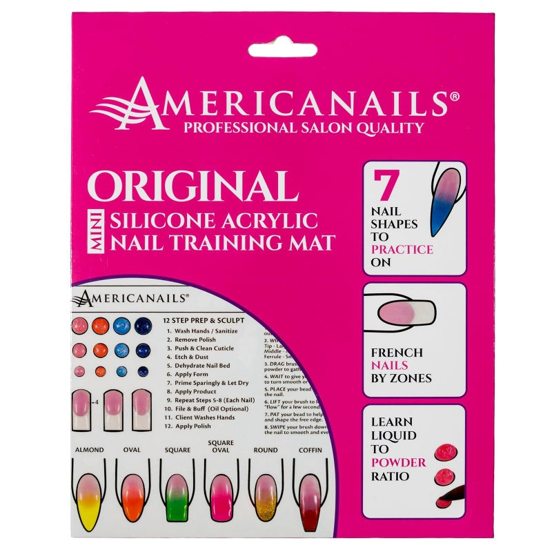 AMERICANAILS .COM Americanails Mini Acrylic Nail Training Mat - Beginners Silicone Trainer Sheet, Apply Acrylic Nails with Flexible Roll Up Pad Template, Worksheet for Acrylic Fingernails & Nail Technology - Image 1