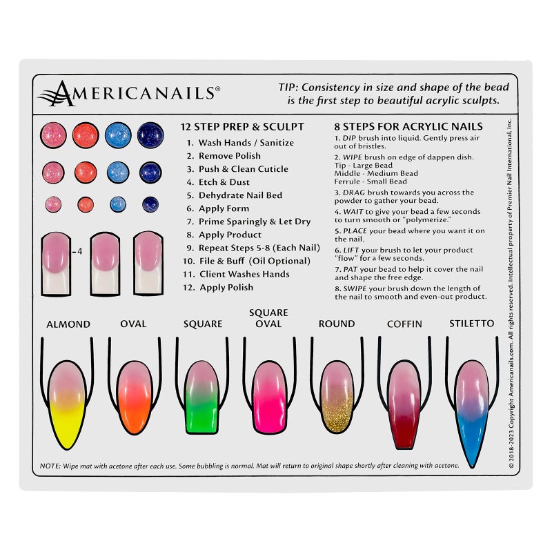 AMERICANAILS .COM Americanails Mini Acrylic Nail Training Mat - Beginners Silicone Trainer Sheet, Apply Acrylic Nails with Flexible Roll Up Pad Template, Worksheet for Acrylic Fingernails & Nail Technology - Image 2