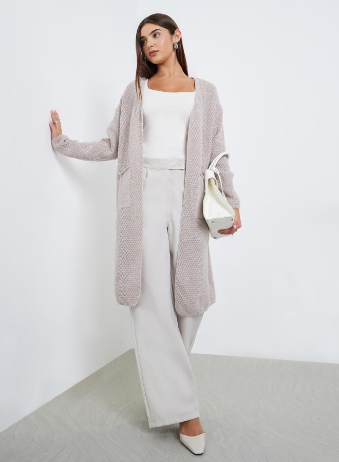 تايك تو كارديغان بيج متوسط الطول مفتوح من الأمام بحياكة سميكة - Image 1