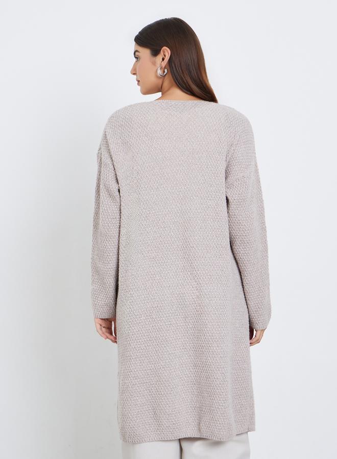 تايك تو كارديغان بيج متوسط الطول مفتوح من الأمام بحياكة سميكة - Image 4