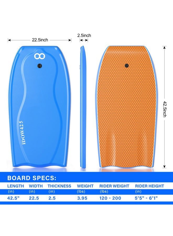WOOWAVE Bodyboard 42.5 inch Includes Premium Body Board Bag and Coiled Wrist Leash, Pro Performance Body Board for Kids Adults - PE Core, IXPE Foam Deck, HDPE Slick Bottom, FRP Stringers (Blue) - Image 5