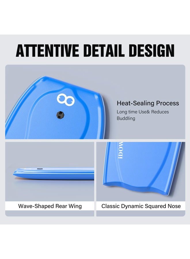 WOOWAVE Bodyboard 42.5 inch Includes Premium Body Board Bag and Coiled Wrist Leash, Pro Performance Body Board for Kids Adults - PE Core, IXPE Foam Deck, HDPE Slick Bottom, FRP Stringers (Blue) - Image 4