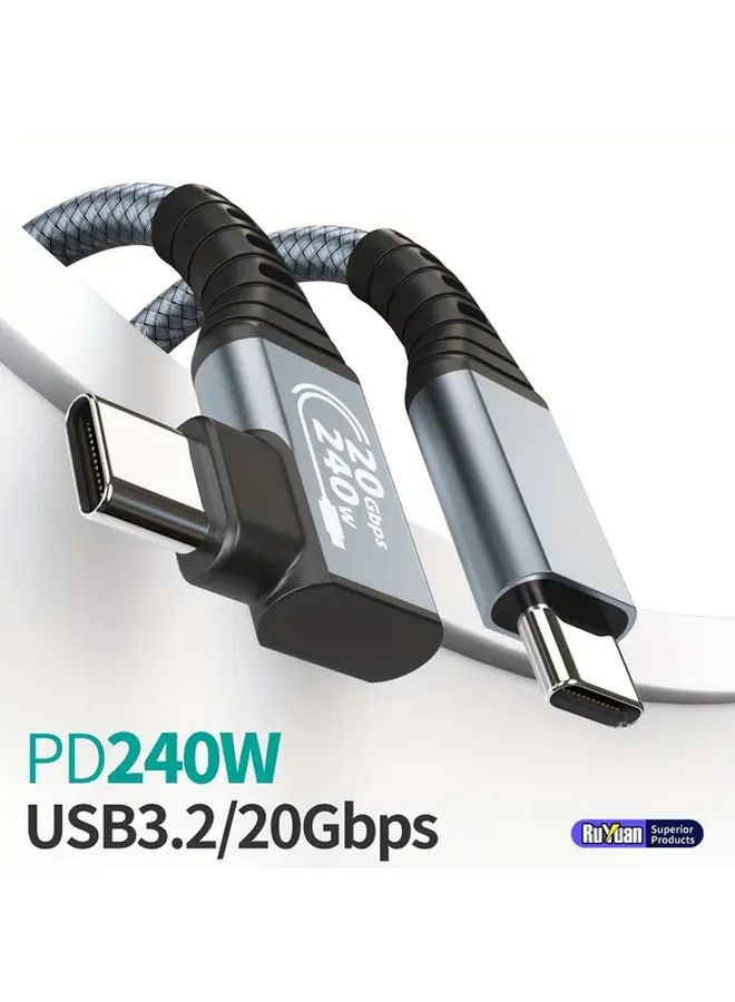 240W كابل شحن سريع USB من النوع C بطول 3 أقدام، كابل بيانات USB 3.2 بسرعة 20 جيجابت في الثانية، بزاوية 90 درجة - Image 4