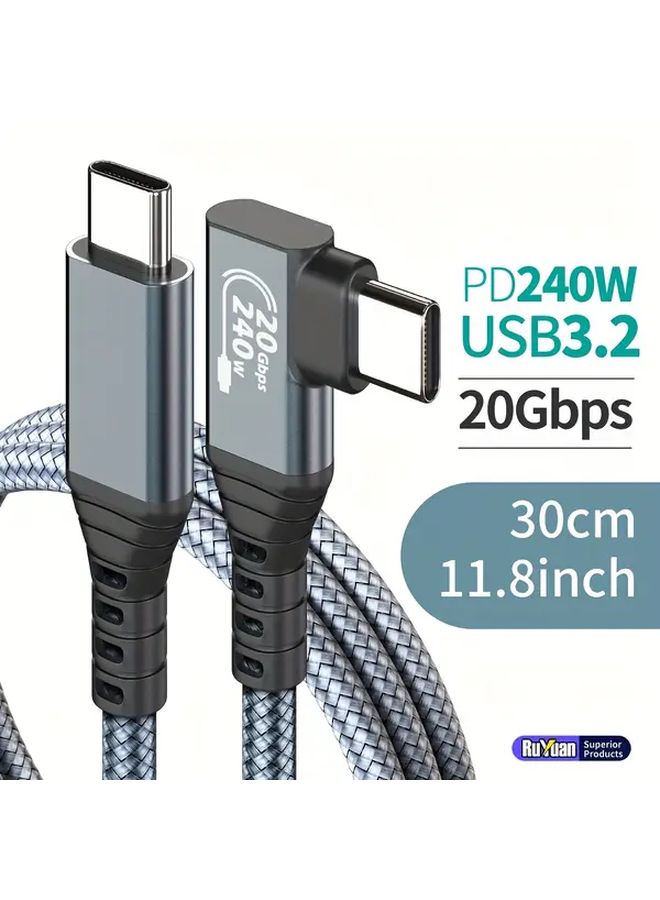 240W كابل شحن سريع USB من النوع C بطول 3 أقدام، كابل بيانات USB 3.2 بسرعة 20 جيجابت في الثانية، بزاوية 90 درجة - Image 3