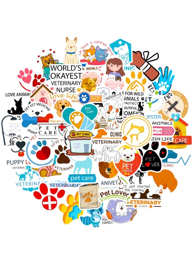 NIBEMINENT 50 Pcs Animal Psychology Veterinarian Deco Kit Waterproof Stickers, High Definition Printing Bright Colors, Suitable for Laptop Skateboard Luggage Water Bottle Guitar DIY - Image 1