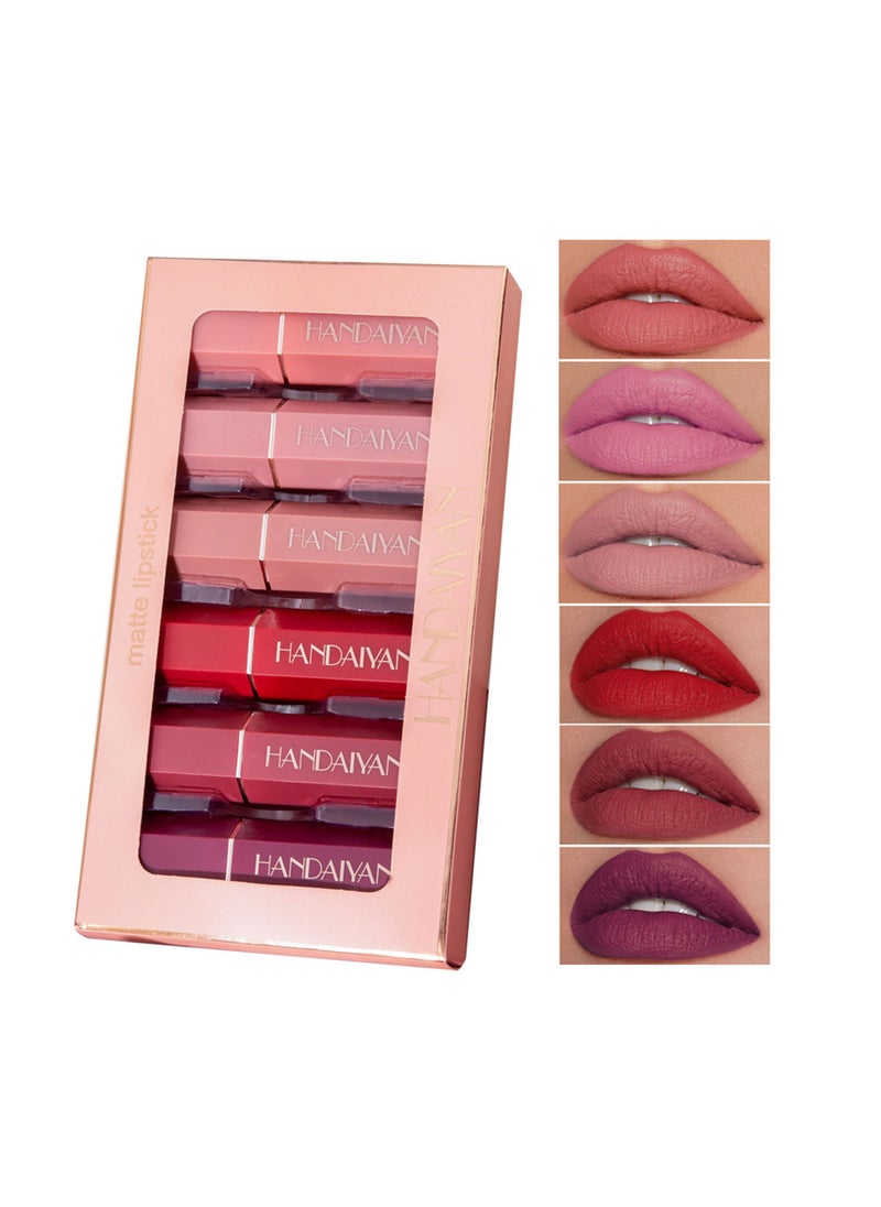 Handaiyan - Lipstick Set For Women 6pcs Matte Moisturizing Velvet Long Lasting Waterproof Nude Non-Stick Cup 24 Hours Smudge Proof Permanent Color Stay Hydration Lightweight Texture Easy To Color Makeup Gift - Image 1