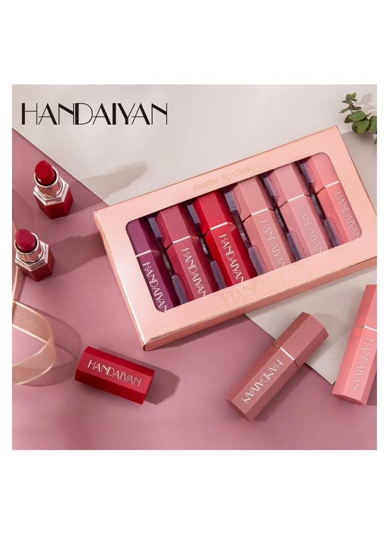 Handaiyan - Lipstick Set For Women 6pcs Matte Moisturizing Velvet Long Lasting Waterproof Nude Non-Stick Cup 24 Hours Smudge Proof Permanent Color Stay Hydration Lightweight Texture Easy To Color Makeup Gift - Image 1