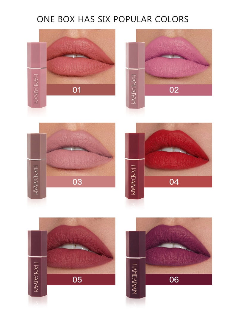 Handaiyan - Lipstick Set For Women 6pcs Matte Moisturizing Velvet Long Lasting Waterproof Nude Non-Stick Cup 24 Hours Smudge Proof Permanent Color Stay Hydration Lightweight Texture Easy To Color Makeup Gift - Image 1