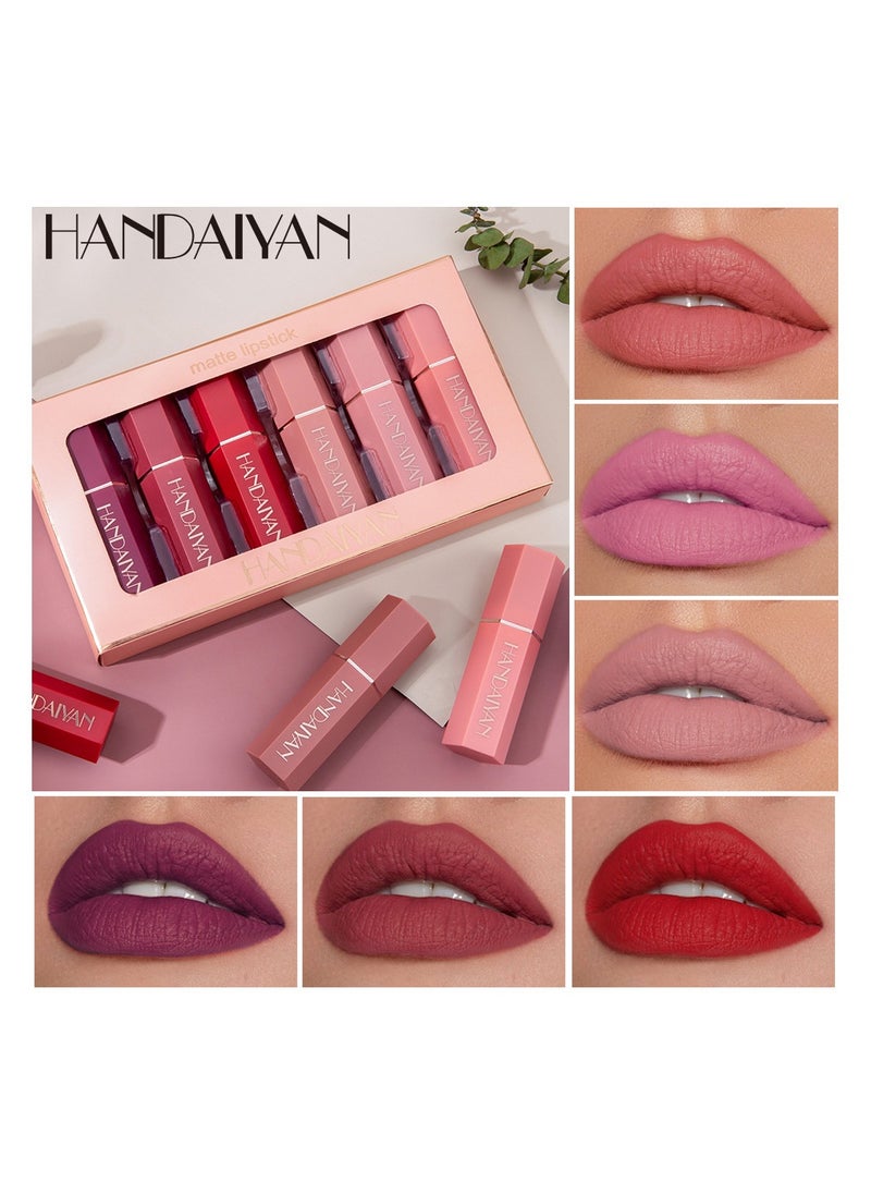 Handaiyan - Lipstick Set For Women 6pcs Matte Moisturizing Velvet Long Lasting Waterproof Nude Non-Stick Cup 24 Hours Smudge Proof Permanent Color Stay Hydration Lightweight Texture Easy To Color Makeup Gift - Image 1