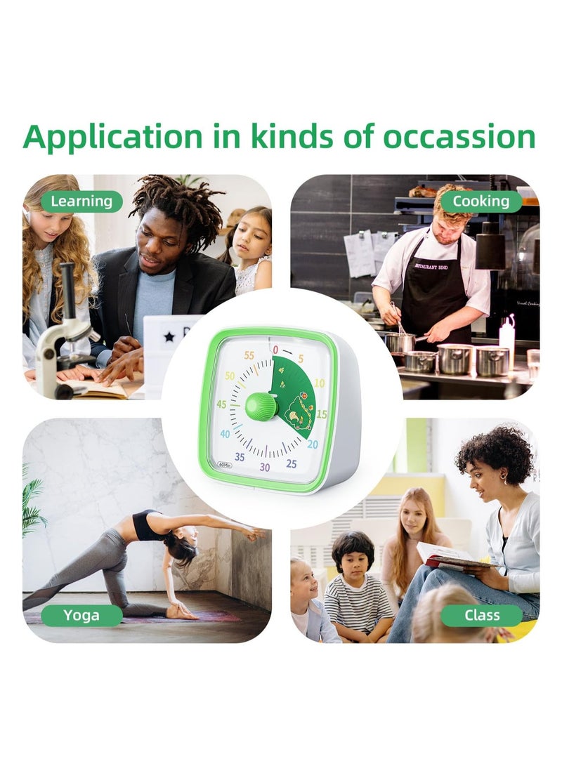 SYOSI Kitchen Timer, Visual Timer with Night Light, 60-Minute Countdown Timer for Kids and Adults, Silent Classroom Timer, Pomodoro Timer with Dinosaur Pattern for Home, School, Kitchen, or Office (Green) - Image 3
