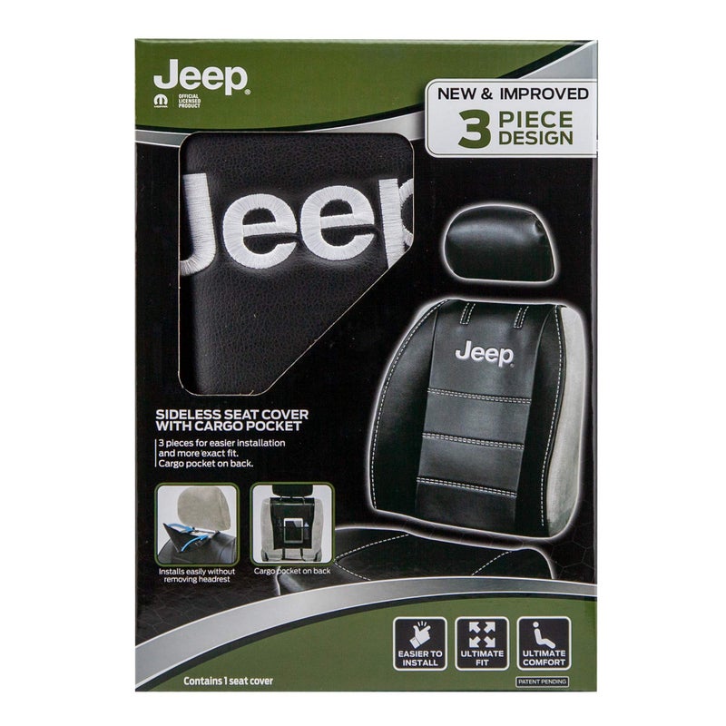Plasticolor 008631R01 Deluxe Seat Cover Compatible with Jeep Embrodired Logo High Contrast Stitching Premium 3 Piece Sideless Car Truck or SUV Seatcover with Cargo Pocket, Black - Image 3