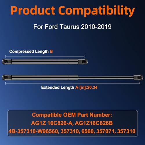 Euplokeer Qty (2) AG1Z 16C826-A Hood Strut Lift Support Compatible with Ford Taurus 2010-2019, Bonnet Gas Shock Strut fit for Ford Police Interceptor Sedan 2013-2019 Replace OE# AG1Z16C826B, 4B-357310 - Image 2