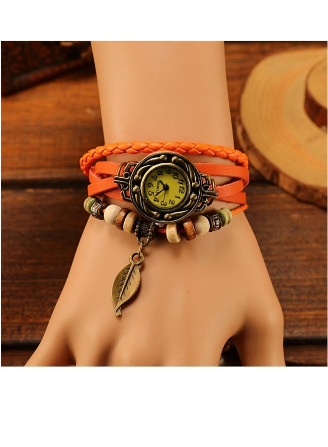 Women's Quartz Bracelet Watch Fashion Braided Wraparound Leather Watch Classic Bracelet 