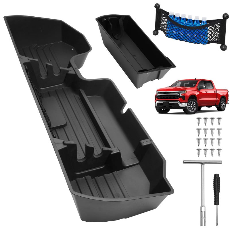 Mixsuper Liner Under Seat Storage for 2019-2026 Chevy Silverado 1500/GM Sierra 1500 & 2020-2025 Silverado/Sierra 2500HD/3500HD, ABS 6PCS Kit with Mesh Pocket & Inner Bin, Silverado Accessories Black - Image 1