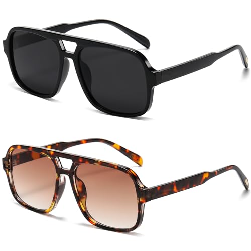 Breaksun Retro Aviator Sunglasses for Women Men Trendy Classic 70s Square Aviator Sun Glasses Vintage Shades (Black Grey+ Tortoise/Brown Gradient) - Image 1
