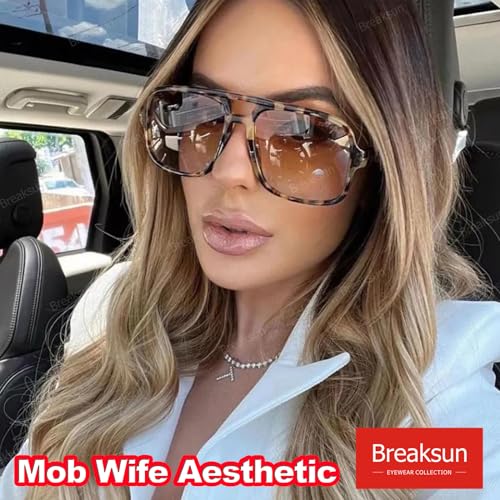 Breaksun Retro Aviator Sunglasses for Women Men Trendy Classic 70s Square Aviator Sun Glasses Vintage Shades (Black Grey+ Tortoise/Brown Gradient) - Image 3