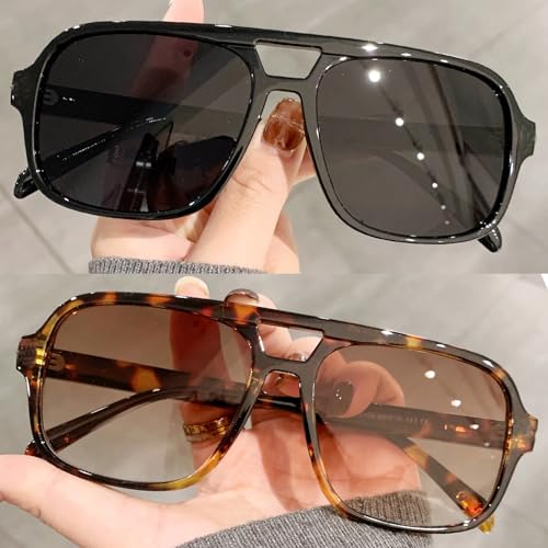 Breaksun Retro Aviator Sunglasses for Women Men Trendy Classic 70s Square Aviator Sun Glasses Vintage Shades (Black Grey+ Tortoise/Brown Gradient) - Image 5