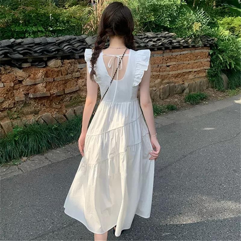 Summer small flying sleeve loose princess dress new sweet temperament meat covering dress French high-grade long dress Purple  - Image 5