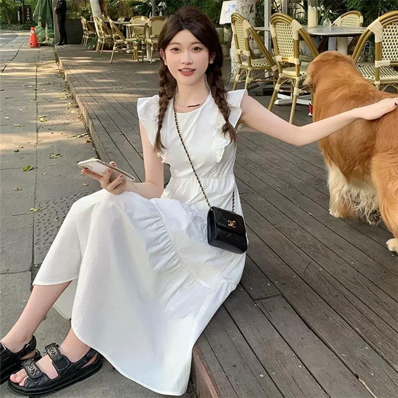 Summer small flying sleeve loose princess dress new sweet temperament meat covering dress French high-grade long dress Purple  - Image 3