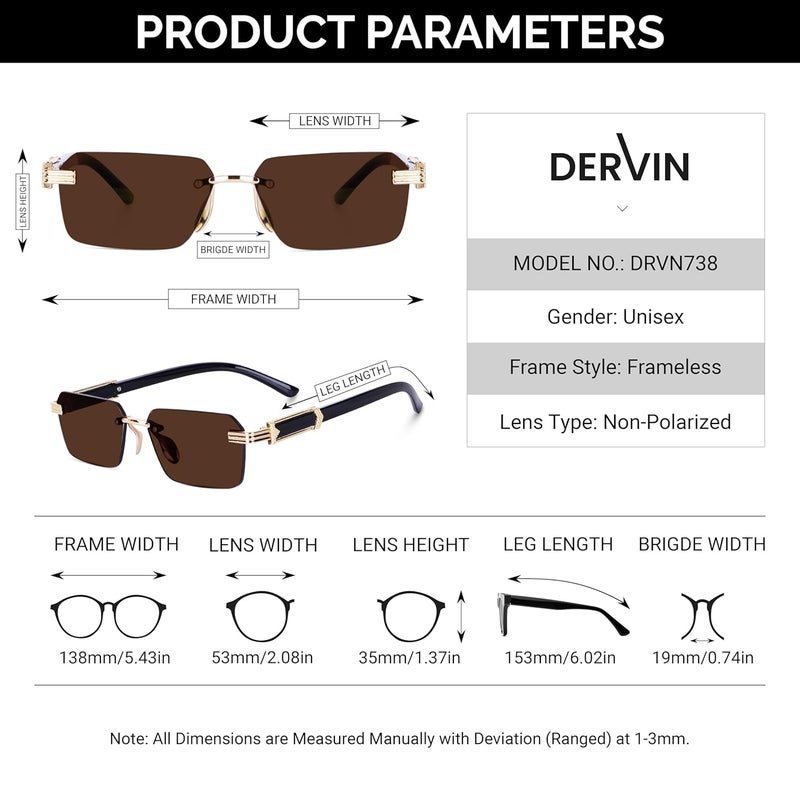 Dervin نظارات ديرفين المستطيلة بدون إطار للرجال والنساء - Image 5